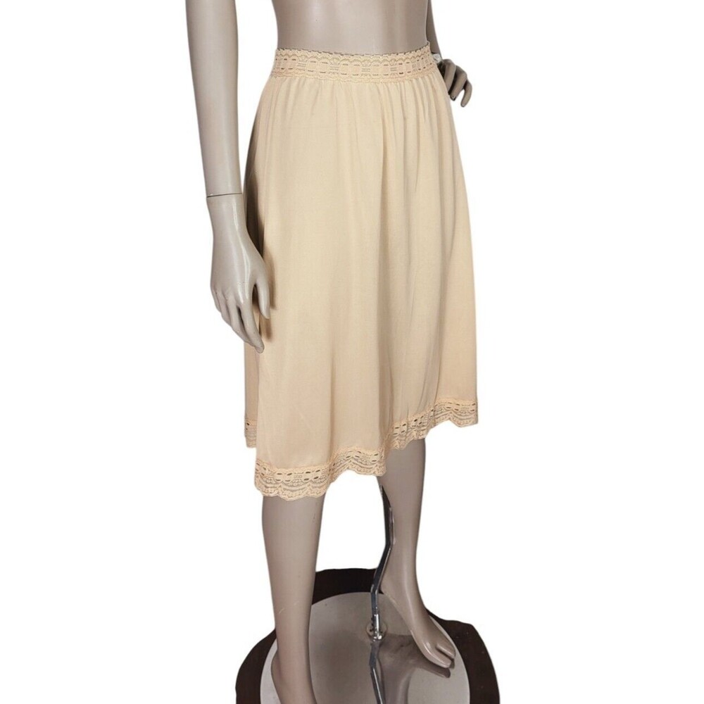 Vintage 60s Behind Every OLGA Beige 2" Lace Midi Skirt Dress Half Slip Small